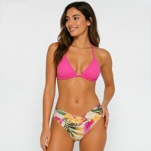 Freshwater Womens Tropical Floral Bikini Bottom V Front Ivory Pink S FA21SB34RP